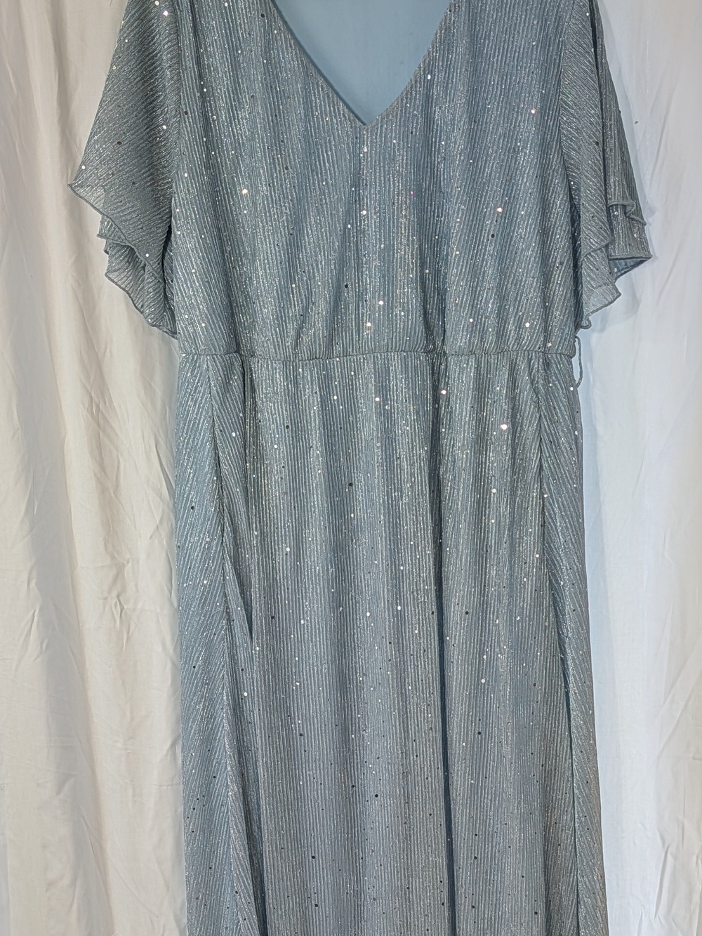 BloomChic Elegant Sparkle V-Neck Lined Maxi Dress Light Blue Plus Size 18/20W